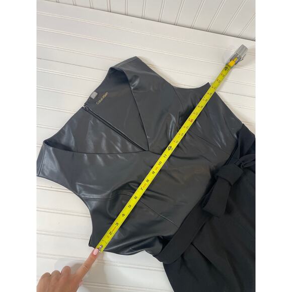 Calvin Klein Mix Media Cropped Jumpsuit Black with Faux Leather Top V-Neck 16 - Picture 8 of 9